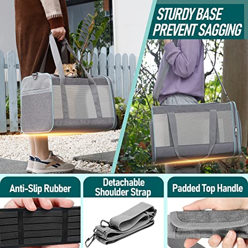 GAPZER Large Cat Carrier Soft, Collapsible Travel Pet Carry Bag, Small Dogs | Large Cats up to 20 lbs+ Maine Coon, Top Load Transport Small Puppy Dog Crate, Chihuahua Mini Dog 10lbs, Sturdy Mesh Grey - color: Grey