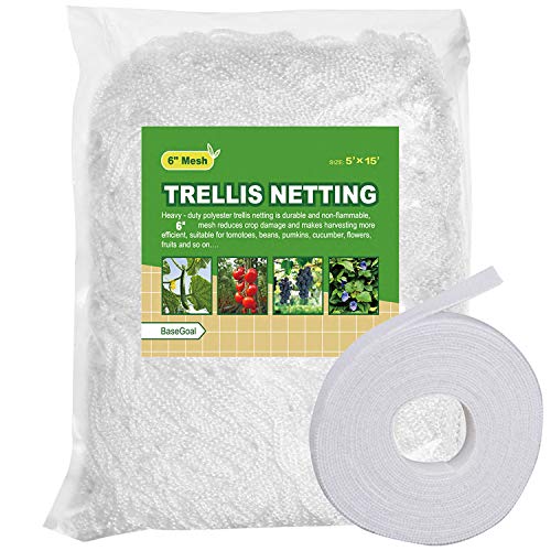 6in Mesh Trellis Netting, 5x15ft, 1 Pack | Polyester mesh netting for vine crops & plants; Suitable for garden garden applications - size: 6" Mesh (5'X15')