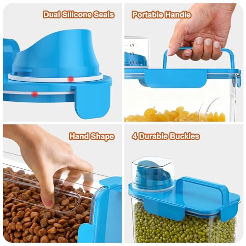 Uppetly Dog Cat Food Storage Container, 5-7Lbs Pet Food Containers, Airtight Cat Food Container with Portable Handle & Measuring Cup, Small Animal Dry Food Dispenser for Dogs, Cats and Birds - color: Blue