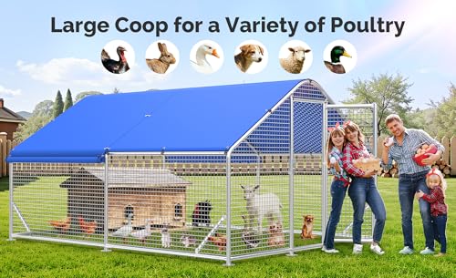 Large Metal Chicken Coop with Galvanized Hardware Cloth, Chicken Coop Run Pen for Yard with Waterproof Cover, Outdoor Large Walk-in Chicken Coops for 20 Chickens Duck Pen House Cage Run - size: 141.7"L x 106.3"W x 76.8"H
