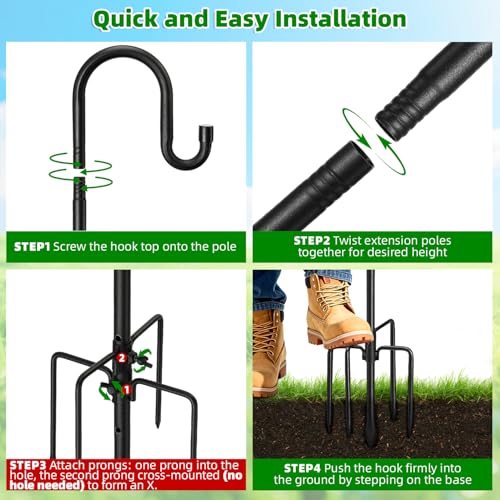 94" Heavy Duty Shepherds Hooks for Outdoor, Bird Feeder Pole with 5 Prong Base, Adjustable Height Shepherds Hook for Hummingbird Feeder, Bird Feeder, Plant, Wind Chimes,Lanterns,Wedding Decor (1 Pack) - color: Black, size: 94 inch