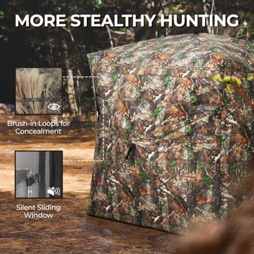 Portable Hunting Blind - 270°/360°See Through with Waterproof Floor Mat | Detachable Ground Mat, Silent Adjustable Windows, Pop Up Ground Blind for 2-4 Person, Camouflage Shelter for Turkey Deer - size: 2-3 Person（360° See Through）