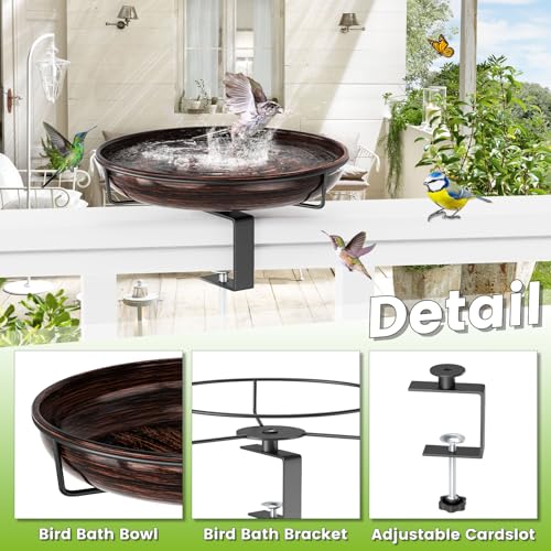 Deck Mounted Metal Bird Bath for Outside, Detachable Birdbath Bowl with Adjustable Steel Clamp, Outdoor Bird Feeder for Railing Balcony Fence Yard Art Garden Decor (Vintage Bronze) - color: Vintage Bronze