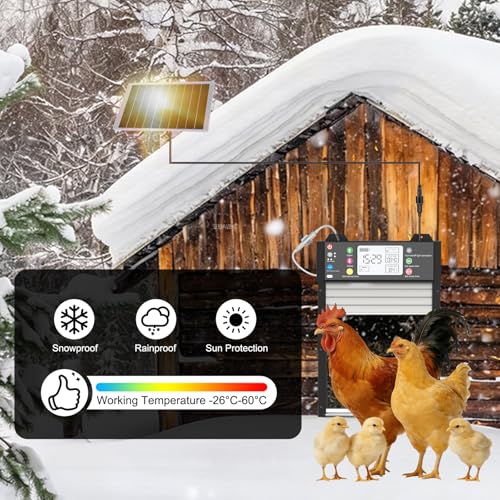 Automatic Chicken Coop Door, Smart TUYA APP Controlled, WiFi Enabled, Door Status Detection, Solar Powered, Anti Pinch, Auto Chicken Door with Timer & Light Sensor, LCD Display, 5 Modes