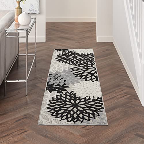 Nourison Home Aloha 6' Runner Black White Fabric Tropical Area Rug (6' Runner) - color: Black White, size: 2' x 6' (Runner)