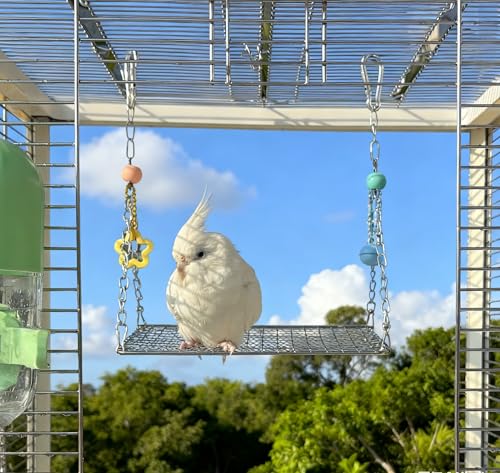 Bird Swing for Parakeets – Durable Stainless Steel Hanging Bird Perch Toy, Fits Bird Cages, Compatible with Budgies, Lovebirds, Cockatiels, 8 × 6 in (Square S) - size: Square S