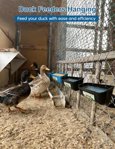 Duck Water Feeder,4 Pack Hanging Ducks Feeder and Ducks Waterer Set,Drake Fence Feed Trough with Clips, Poultry Livestock Food Water Feeding Container or Hen Coop, Duck Cage and Mallard Houses