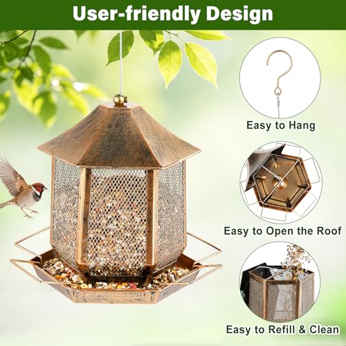 Bird Feeder, Heavy Duty Metal Bird Feeders for Outdoor Hanging, 3.5LB Extra Large Capacity Wild Birdfeeder for Garden Yard Outside Backyard - size: 3.5 pounds
