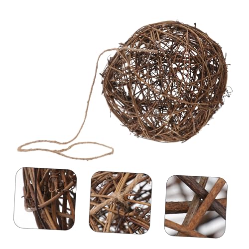 Sosoport DIY Hummingbird Nesting Material Holder for Outdoor Birds Rattan Ball Feeder Nesting Naterual Holder Bird House Accessory