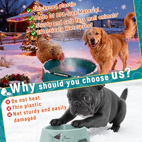 Heated Chicken Waterer, 125OZ Large Capacity Heated Water Bowl for Chickens Coop Dogs Cats Duck Rabbit, Outdoor Freeze Proof Poultry Waterer in Winter with Thermostatic Control