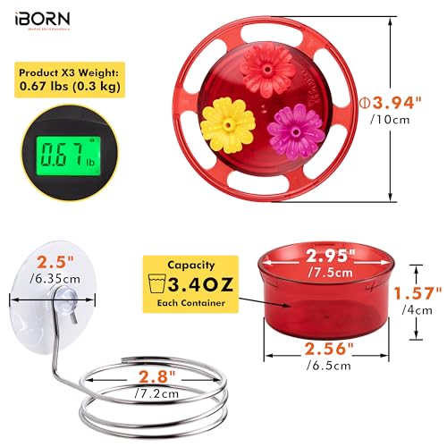 Window Hummingbird Feeder with Strong Suction Cup, BPA-Free 3.4OZ, Red 3 PK | Bee-Proof, 3 Feeding Ports, Twist-Off Lid, Easy Cleaning, Height-Adjustable, Durable for Outdoor - style: Window Hummingbird Feeder 3.4oz,3 Set