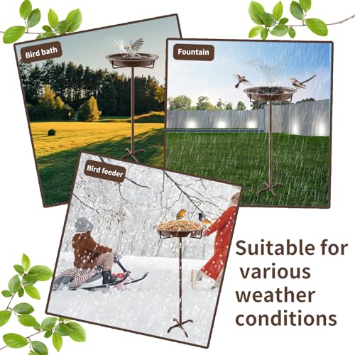 Metal Bird Bath for Outside, 36.2" Height Birdbath Bowl Standing Bird Feeders for Outdoors with 4 Prongs Base Stake, Freestanding Birdfeeders for Garden Yard Lawn Decor (Brown) - color: Brown