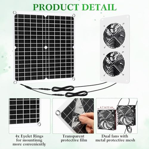 Rossesay 2 Sets 25W 12V Solar Powered Fan for Chicken Coop Waterproof Solar Panel Exhaust Fans USB Portable Metal Shell for Shed Greenhouse Outside Air Ventilation Pet Dog House