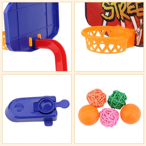 Hypeety Bird Intelligent Mini Basketball Rack Training Toy for Parakeets | Mini hoop and 5 balls, with a ball launcher, easy to install, interactive training exercise, for parrots/cockatiels/conures - color: Mini Basketball