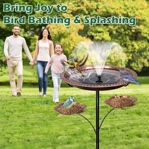 Bird Bath for Outside,Birdbaths with 2 Detachable Flower Feeders | Metal 5 Prongs Base,Detachable Bowl,Easy Clean/Install,37"H Freestanding Birdbath for Garden,lawn,yard,patio,Antique Bronze - color: Antique Bronze