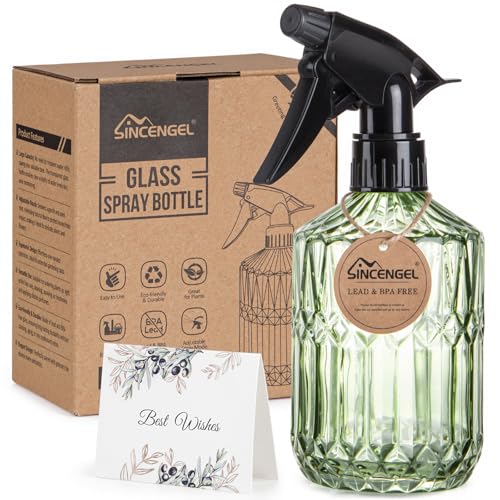 Glass Plant Mister Bottle - 13.5 oz Refillable Leak Proof Water Spray Bottle for Indoor Plants, Spring Gardening,Cleaning, Hair, Pets Care with Adjustable Mist Nozzle (Green) - color: Green