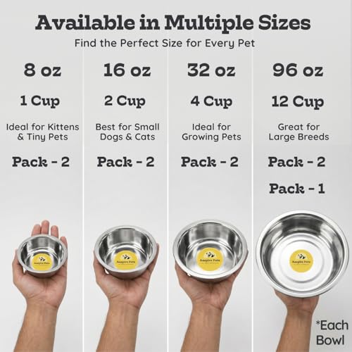 2 Pack Shallow Stainless Steel Cat & Dog Bowls, 2 Cup (16oz) Each, Heavy Duty Small Pet Only Puppy Kitten & Birds Feeder Replacement Bowl, Rust Resistant Metal Cat Dishes for Food & Water - size: 2 Cup (16oz)