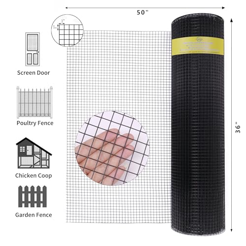 Black 16 Gauge Vinyl Coated Hardware Cloth 1 inch 36 in x50ft for Fencing | turdy yet flexible terrain for easy installation.Rigid barrier deters rabbits, gophers, and rodents. - size: 1 inch 36in x 50ft