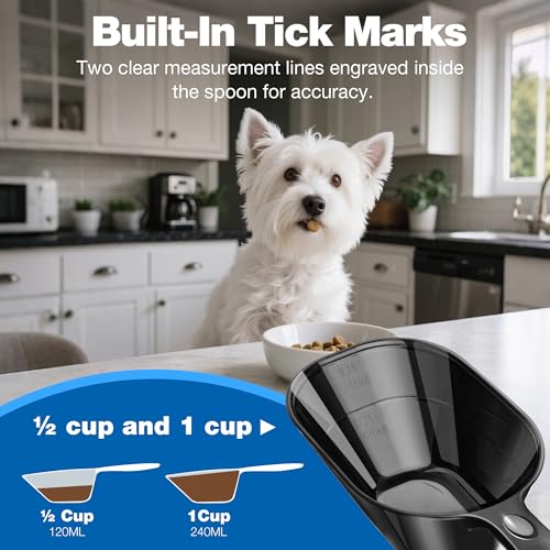 Food Scoop With Measuring Lines 2 Pack Black For Dog, Cat, Puppy, Coffee Bean, Flour Scoop, Ice - color: Black
