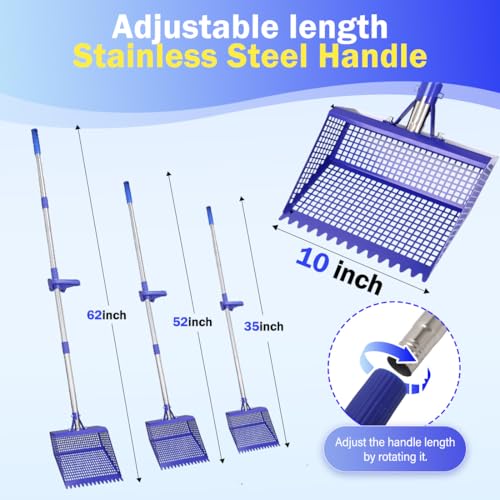 Chicken Poop Scooper & Rake 2-in-1, 304 Stainless Steel Shovel Head - 2X Waste Removal, Easy Clean Anti-Rust Litter Sifting Scoop, Cattle Pen & Beach Sand | Back-Knee Friendly Chicken Coop Accessories