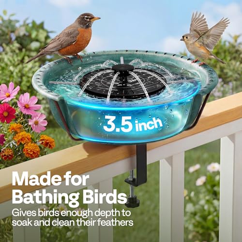 VIVOHOME Deck-Mounted Bird Bath with Solar Fountain, 13-Inch Bowl, Green | Solar-Powered Pump, Weather-Resistant ABS, Adjustable Metal Clamp, for Railing/Fence/Balcony, Bird-Friendly, Easy to Clean - color: Green, size: Birdbath with Fountain