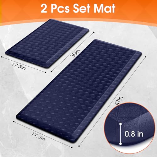 TranquilRelax 4/5 Inch Cushioned Anti Fatigue Kitchen Mats for Floor, Blue | 2PCS Kitchen Rugs, Non-Slip Standing Desk Mat, Comfortable Standing Rug Set for Kitchen & Laundry, 17.3"×30"+17.3"×47" - color: Blue, size: 2-Piece | 28"+47" | Extra Thick