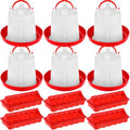 Funnymoom 12 Pack Chicken Feeder and Waterer Set Bird Small Poultry Feeder Flip Top Bird Small Poultry Feeding for Pigeon Chick Drinker Duckling Quail Feeding Dispenser(Red,6 Holes) - color: Red, style: 6 Holes