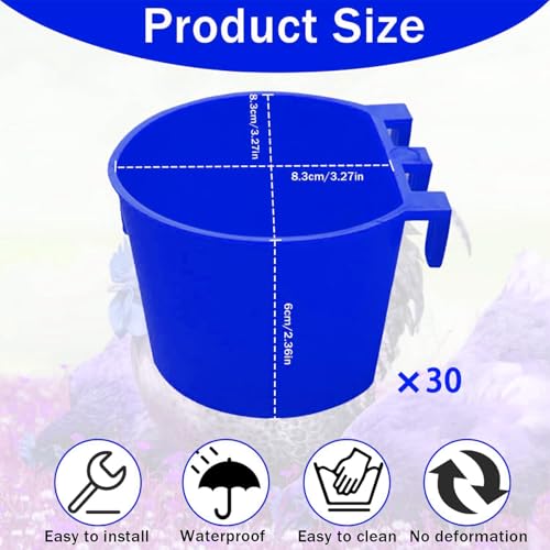 30 Pcs Chicken Coop Feeder Water Cup,8 oz Cage Cups Chicken Feeder Waterer, Cage Cups Birds Hanging Feeders, Chicken Feeder Water Bowl for Parakeet Poultry Pigeon Bunny Wire Cage (Blue) - color: Blue, size: 8oz