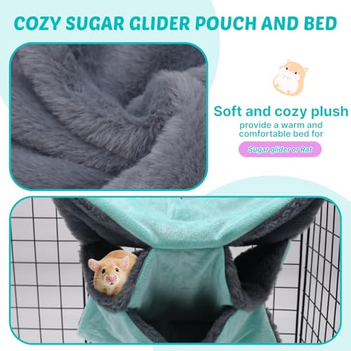 LYART Sugar Glider Pouch Hammock Bed Bedding, Sugar Glider Cage Accessories Toys for Rat, 3-Layer Hammock Make Pet Cages More Three-Dimensional (3.Grey+Mint) - color: 3.Grey+Mint