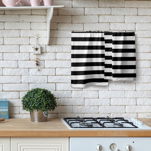 Giwawa Black and White Hand Towel - Classic Black White Striped Towels Modern Simple Bath Towels Absorbent Microfiber Fingertip Towels for Bathroom Kitchen Gym 14 x 28 Inch, Set of 2 - color: Black White
