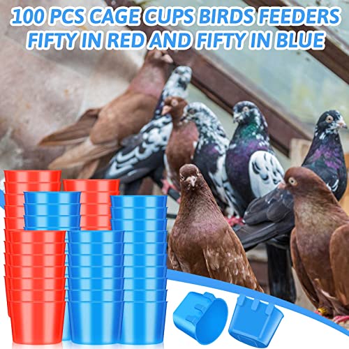 100 Pcs Cage Cups Chicken Feeder Cup 8 oz Hanging Bird Food Water Bowl Coop Bunny Cage Feeding Dish Game Fowl Supply for Poultry Pet Parrot Parakeet Rabbit Parakeet Pigeon(Red, Blue) - color: Red, Blue