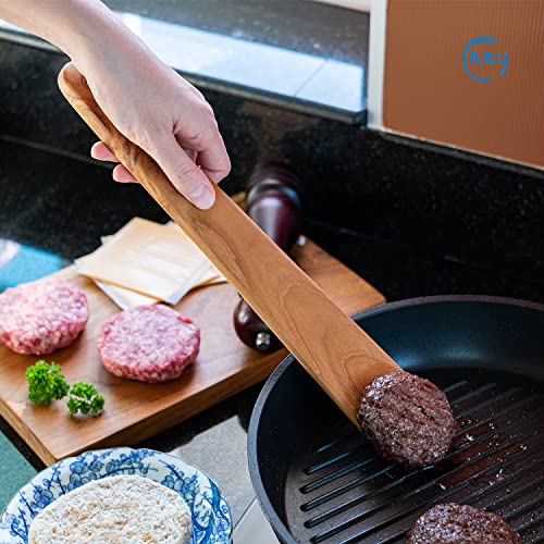 FAAY 13" Flat Wooden Spatula for Cast Iron, Egg Flipper, Pan Scraper, Handcraft from High Moist Resistance Golden Teak for Non Stick Cookware (13") - size: 13"