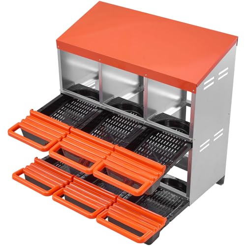 VEVOR 2 Tiers Chicken Nesting Boxes, 6 Compartments, Metal Egg Laying Boxes with Protective Collection Lids, Roll Out Nesting Box, Easy to Assemble, Ideal for Hens, Ducks, Chickens, and Other Poultry - size: 31.3"L x 20.6"W x 31.1"H
