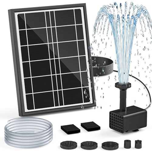 Solar Fountain Pump for Bird Bath, 4W Solar Water Fountain with 5 Spray Modes & 4ft Hose, 9.8ft Power Cord, Dry-Run Protection & Low Noise for Garden Small Pond Fish Tank DIY Water Feature - size: 4W