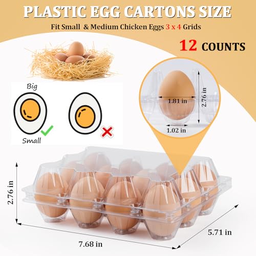 120 Pack Egg Cartons 12 Count, Plastic Egg Cartons Cheap Bulk, Clear | Reusable Egg Holder Egg Trays for Home and Farmer's Markets Display, Medium Egg Containers for Refrigerator - style: 3x4Grids-120count