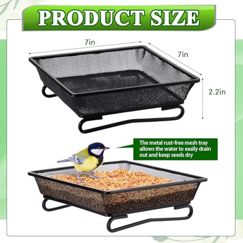 Nuogo 4 Pcs Ground Bird Feeder Tray 7 Inches Platform Bird Feeder for Outside Metal Squirrel Feeders Rust Resistant Mesh Seed Tray Garden Yard Decoration for Outdoor Wild Dove(Square) - style: Square