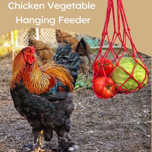 Hanging Poultry Feeder Net 2pcs - Chicken Veggies Bag, Chicken Toy for Coops, Hanging Vegetable Bag, Enrichment Toy for Hens Ducks Coops (Red) - color: Red