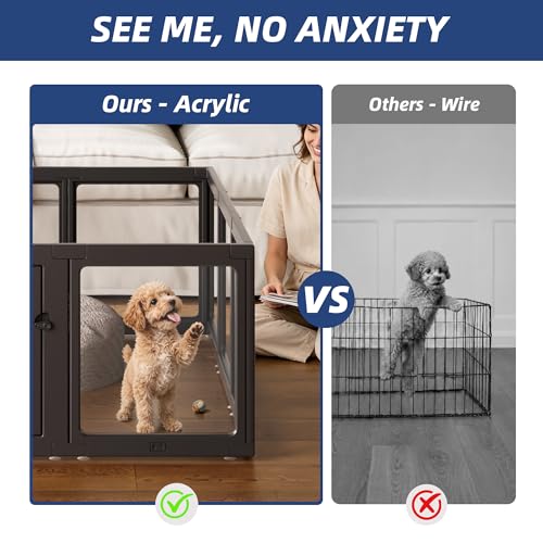 Clear Acrylic Dog Playpen Indoor, Puppy Cat Small Pet Play Pen, Pet Cat Playpen for Rabbits, Dog Fence Crate Kennel Whelping Cage (30", Black, 10 Panel) - color: Black, size: 30"H