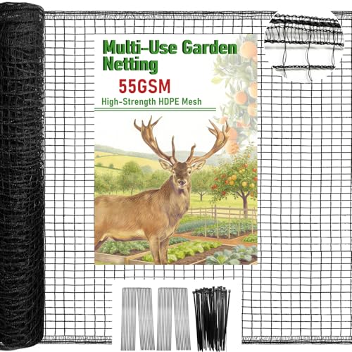 4 x 75ft Deer Fence Netting, Heavy Duty Plastic Mesh Fence Deer Netting, 55GSM Deer Fence for Garden, Reinforced Edges Anti Bird Netting Mesh for Trees Vegetable Raised Bed(55GSM, 4 x 75ft) - size: 4 X 75ft