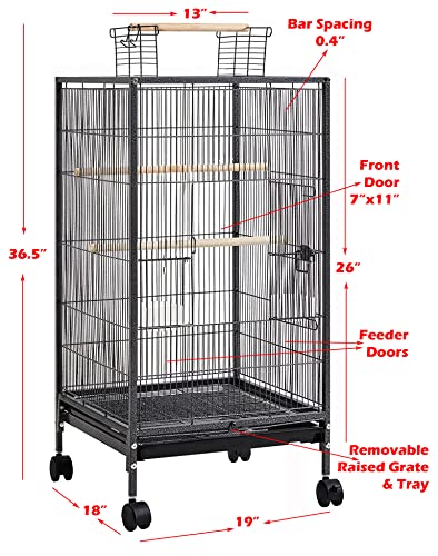 36-Inch Deluxe Sturdy Wrought Iron Bird Flight Open Play Top Cage with Rolling Stand for Parrots Conure Lovebird Cockatiel