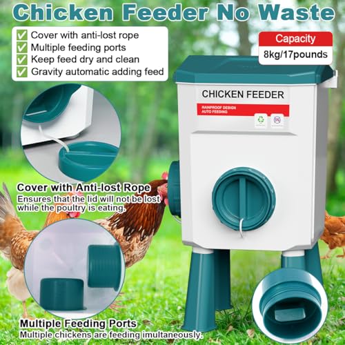 Chicken Feeder and Waterer Set, 1.9 Gallon/17.7 Pounds, Automatic Chicken Feeders and Chicken Waterer, Detachable for Chickens, Duck & Quail Coop Use, Outdoor Farm & Backyard (Lake Blue)