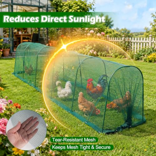 Chicken Tunnel for Backyard Poultry, 14.2FT Chicken Run Tunnel Extension with Reinforced Steel Frame & Protective Mesh, Flexible Coop Pathway for Chickens, Ducks and Small Animals