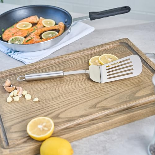 Restaurantware 12.5 in Stainless Steel Slotted Turner - German Standard Heat Resisant Metal Spatula with Ergonomic Handle, Dishwasher Safe - Kitchen Turner for Grilling, BBQ, Frying - size: Steel Slotted Spatula