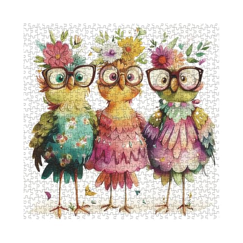 Funny Chicken Puzzles for Adults 1000 Pieces, Cute Bird Flower Jigsaw Puzzles, Beautiful Animal Art Puzzles - color: Sunny Chicken