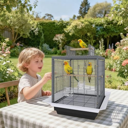 GarveeLife Small Bird Cage, 20 Inch Bird Cage, Parakeet Cage with Tray and Handle for Parrot Cockatiels Budgies Finch Lovebirds Pigeons, Black