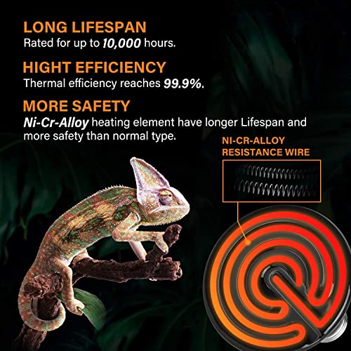 Simple Deluxe 25W Ceramic Heat Lamp, Reptile Heat Bulb Emitter, No Light Emitting Brooder Coop Heater for Amphibian Pet & Incubating Chicken, Black, 2 Pack - size: 25 Watts