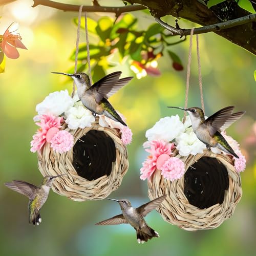 Novabright Spring Flower Bird Houses for Outside Hummingbird Gift Nest Hanging Bird House Spring Outdoor Decoration for Hummingbird Garden Patio Lawn Window Outdoor Home Decoration Gift