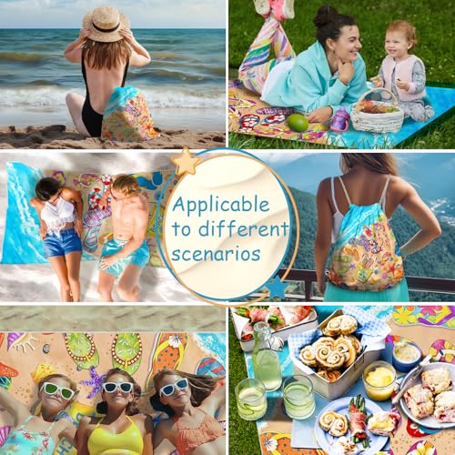 Flip Flops Beach Towel Bag 2 in 1 Colorful Summer Pool Blanket Convertible Drawstring Bag - color: Flip Flops Colorful