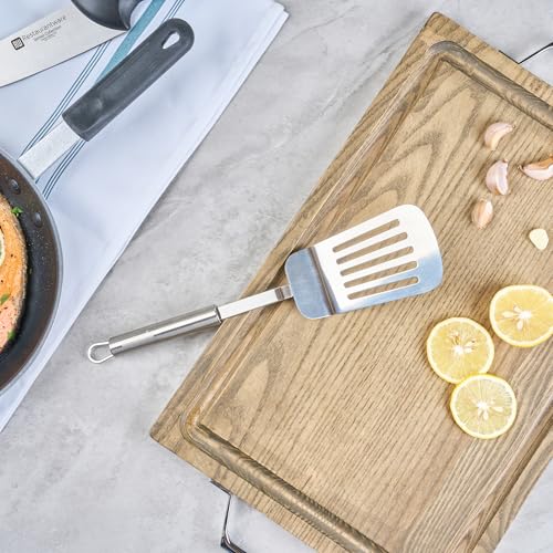 Restaurantware 12.5 in Stainless Steel Slotted Turner - German Standard Heat Resisant Metal Spatula with Ergonomic Handle, Dishwasher Safe - Kitchen Turner for Grilling, BBQ, Frying - size: Steel Slotted Spatula