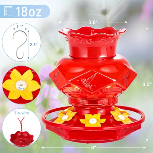 Hummingbird Feeders for Outdoors Hanging Ant and Bee Proof, 18OZ Diamond Humming Bird Feeders for Outside Circular Perch with Leak Proof & 6 Feeding Ports, Gifts for Women, Red 2 Pack Plastic - color: Red-2PC